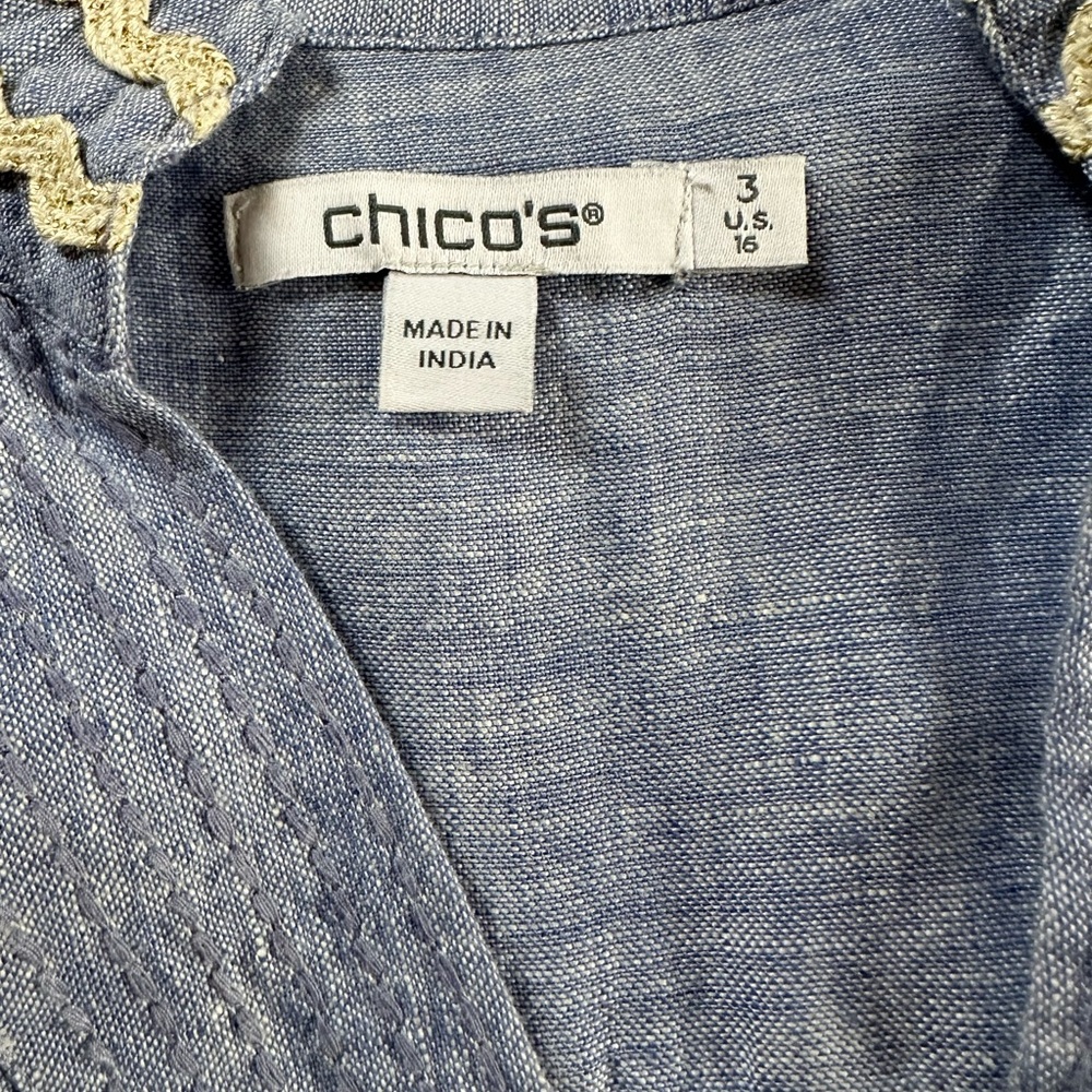NWOT | Chico’s Embroidered Linen Tunic | Blue Veil - Picture 7 of 11